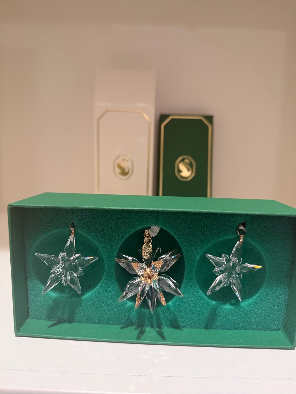 Swarovski Clear and Gold Star Crystal Ornament Trio